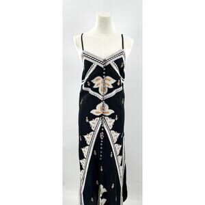 Scarlett Poppies Chloe Dress Black & White Embroidered Sheath Midi Linen XS